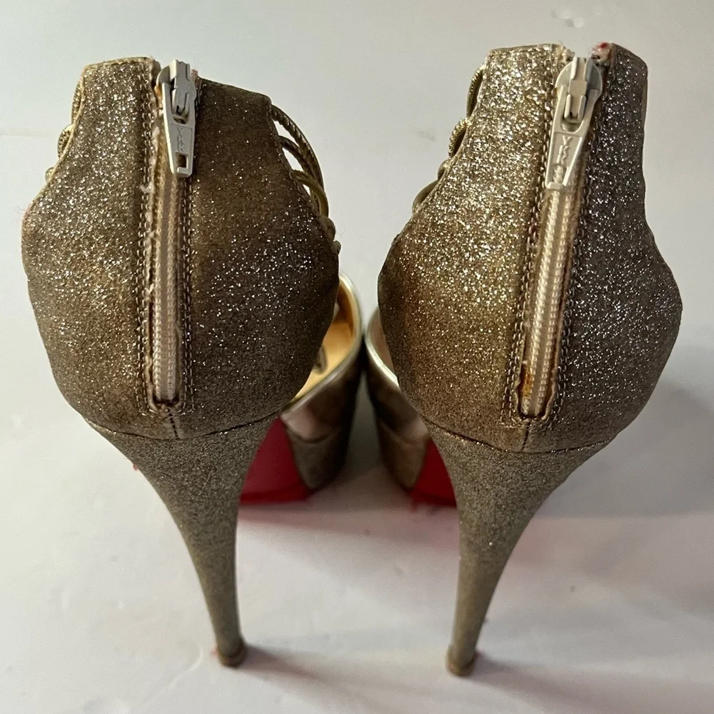 Christian Louboutin Lady Peep Gold Glitter Platform Heels Women’s EU 36 - Picture 9 of 15